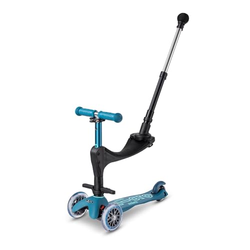 Micro Mini 3en1 Deluxe Plus. Patinete evolutivo 3 Ruedas, 1 - 5 años, Manillar Regulable 48-68cm, Asiento + Reposapiés + Bastón de Empuje (Azul Hielo)