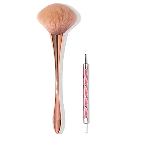 Acrylic Nail Brush Set, Practical Kit for Nail Art, Long Handle Nail Dust Brush + A Ball Styluses Dotting Tool, Rosegold