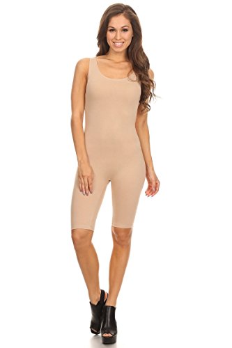 Stretch Cotton Bodysuit Women Sleeveless Stretch Cotton Skinny Solid Knee Length Sport Active Unitard Bodysuit (& Plus)