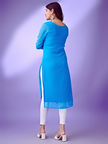 Image of HESVI Women's Georgette White Lakhnavi Chikankari Kurti with Intricate Embroidery Work