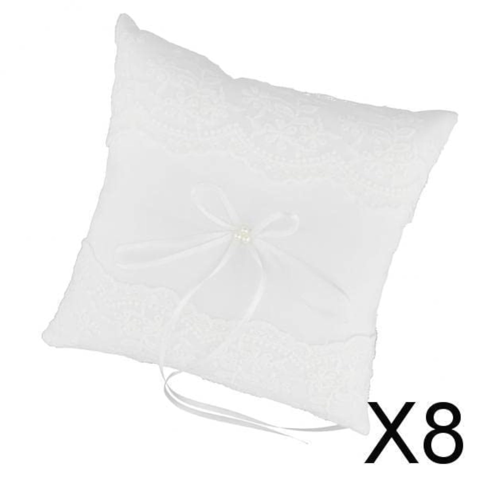 Wedding Ceremony Pearls Lace Ring Pillow Cushion, White
