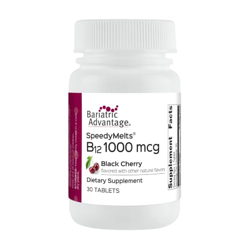 Bariatric Advantage B-12 Speedy Melts Vitamin B12 1000 mcg Supplement Fast Melting with 200 mcg of Folic Acid for Nutritional Support - Black Cherry 30 Count