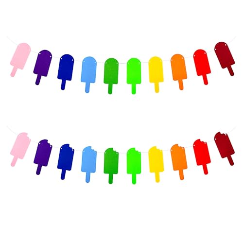 FAZHBARY 2 Pack Colorful Popsicle Garland Felt Summer Banner for Summer Popsicle Themed Party Decorations