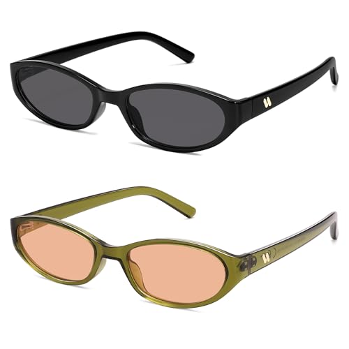Image of Retro Oval Sunglasses Womens Mens Y2k Trendy Cateye Shades AR82299 | Narrow Round Cute Sunnies,90s 2000s Cool Skinny Frame
