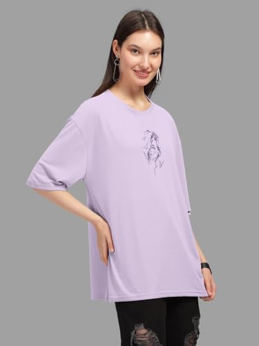Image of HELLCAT Beige Trendy Printed Oversized T-Shirt for Women
