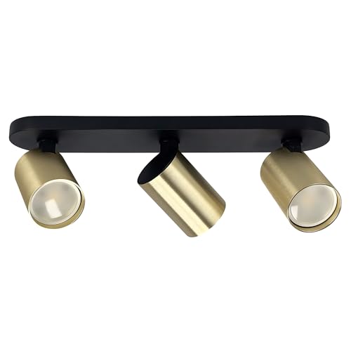 EDO Lampada Faretti da Soffitto Orientabili MALGA ELEGANT 3 GU10 Nero e Oro, Faretti 3 Luce, Faretto da Parete Interno per Barra, Lampadario Moderna Plafoniera per Camera da Letto Cucina Soggiorno