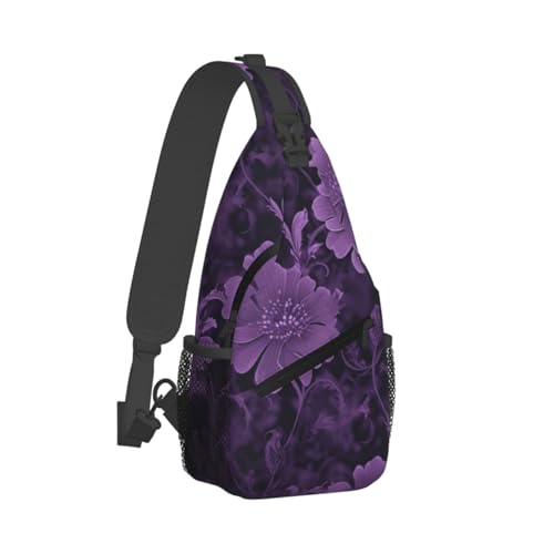 Mochila sling crossbody negra con diseño floral