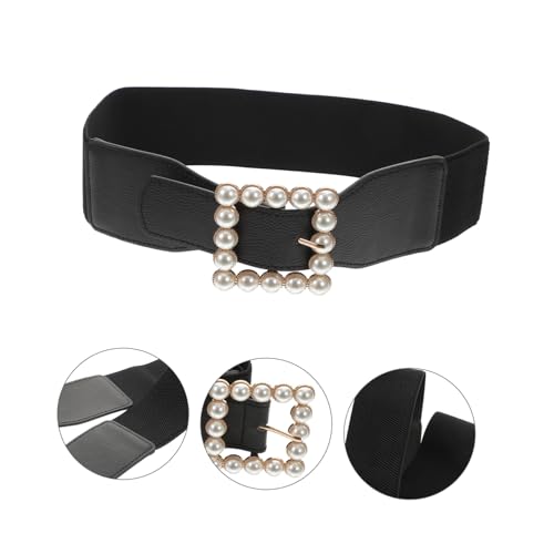 FRCOLOR Elastic Pearl Waistband Ladies Cummerbund with Fashion Square Buckle Alloy Material for Dress Jeans Trousers and Skirt Decoration Stylish Women3