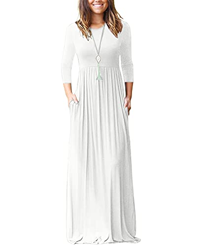 Image of WNEEDU Women's 3 /4 Sleeve Casual Loose Long Maxi Dresses with Pocket