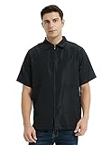 TopTie Chaqueta de Hombre Manga Corta de Peluquero para Hombre Camisa de Trabajo Negra Tela Diagonal de algodón Negro L