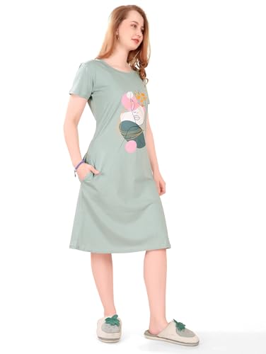 Image of Printed Knee Length Pocket Night Dresses for Women | Cat Lover | Premium Soft Cotton Nighty | Blue and Maroon