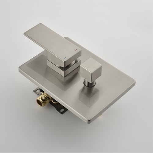 WELLFOR Sistema de ducha de montaje en techo de 12 pulgadas color Níquel cepillado, combinación de ducha de lujo, sistema de lluvia, incluye válvula y grifería miniatura 6