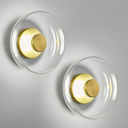Image of Wall Sconces Set of Two Modern Glass Wall Sconce 6W 6000K LED Wall Sconce Light Bedroom Bedside Wall Lights for Living Room Hallway Dining Room