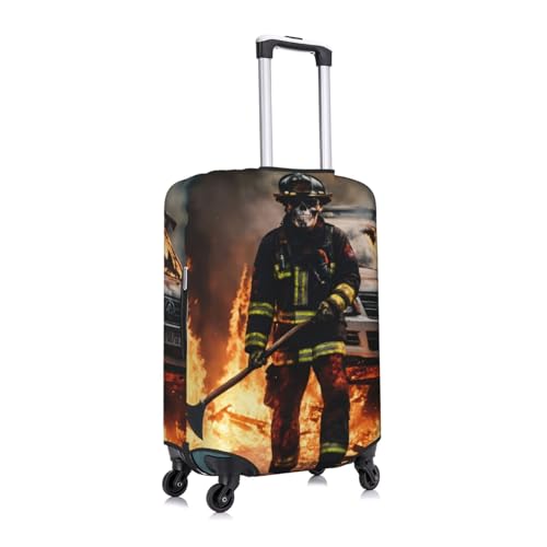 Firefighter Fireman Flame Print Personalized Travel Luggage Cover With Zipper, Elastic Luggage Cover,For Daily Use3