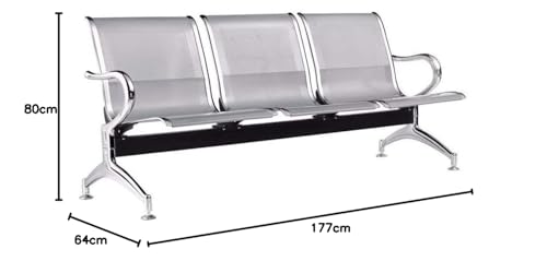 Image of ABC Decor Airport Chair, Three Seater, Waiting Area, Reception, Contemporary Style, Chrome Finish, Silver, Metal, Perforated Seats, Welded Connections, Office Use