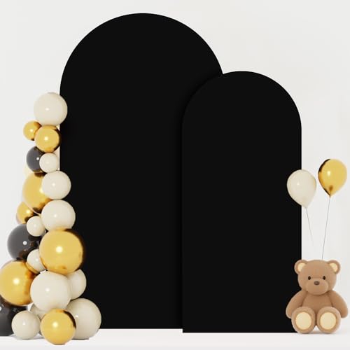 Image of FOTSHARER 6FT 7.2FT Spandex Arch Cover Black Arch Stand Cover Set of 2 Wedding Arch Backdrop Cover for Chiara Wall Party Arch Fabric Cover Balloon Arch Covers Stretchy Backdrop for Halloween Decor