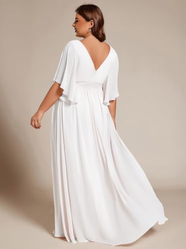 Image of Ever-Pretty Plus Women's Plus Size V Neck Half Sleeves Slit A Line Floor Length Bridesmaid Dress 01886-DA