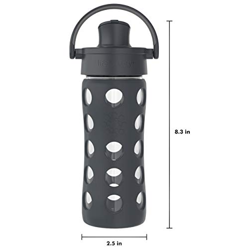 Lifefactory 12oz Active Flip Cap, Carbon Glass Water Bottle