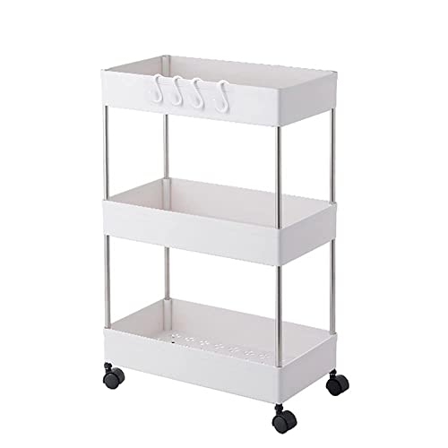 Beowanzk 3 Tier Trolley,Kitchen Bathroom Storage Trolley on Wheels, Rolling Utility Cart Storage Shelf Rack Multi-purpose Shelving Organizer for Office, Bedroom,Laundry Room, White