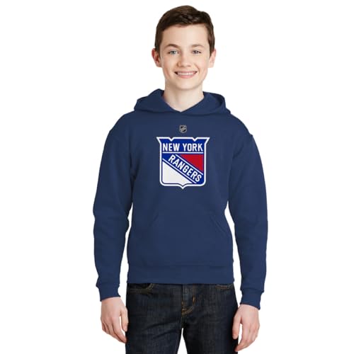 Outerstuff New York Rangers Youth Boys Team Primary Logo Pullover Fleece Hoodie (Navy Youth Large-14/16)