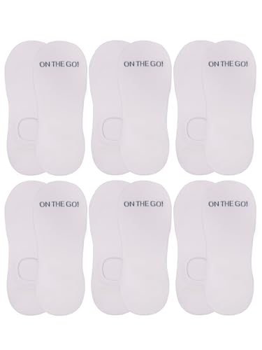 On the Go Men's Invisible Socks - No Slip Grip Lightweight Moisture Wicking Athletic Cotton (6 Pair Pack, White)