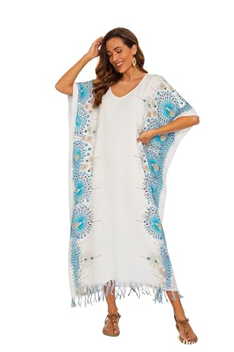 Image of Beautybatik Boho Flora Printed Women Plus Size Kaftan Kimono Loungewear Maxi Long Dress Size XL to 4X