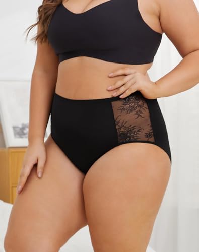 INNERSY Women's Plus Size Floral Lace Nylon Underwear High Waisted Panties 3-Pack3