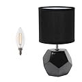 Simple Designs LT2065-BLK-LB 10.24" Round Geometric Prism Mini Table Lamp with Matching Fabric Shade, LED Bulb Included, Black