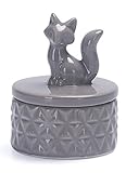 Bico Grey Fox Ceramic Jewelry Case Trinket Ring Holder, Case 2.6 inch Diameter, Wedding Anniversary, Birthday, Bridal Gift, for Bathroom, Kithchen, Night Stand