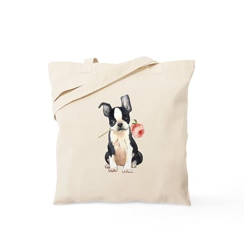 CafePress Boston Terrier Rose Tote Bag Reusable Natural Beige Canvas Shopping Bag