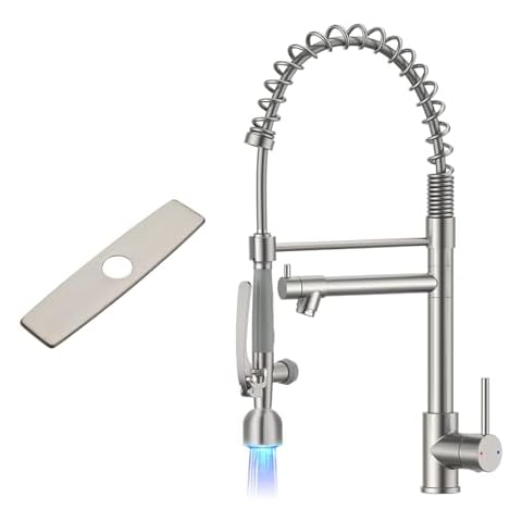 Fapully LED Kitchen Faucet Pull Down Sprayer and Deck Plate Brushed Nickel Cover