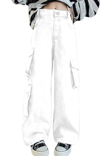 AOWKULAE Girls Jeans Elastic Waist Wide Leg Pants Kids Jeans 4-14 Years