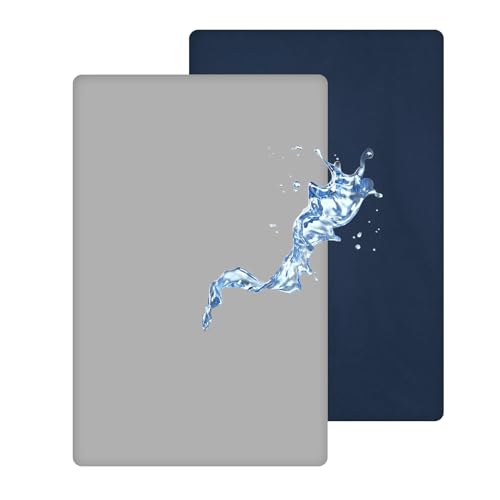 Image of david's kids Waterproof Mini Crib Sheets, 2 Pack Ultra Soft Breathable Mini Crib Mattress Protector for Boys Girls, Universal Fit for Pack N Play, Playard and Mini Crib Mattresses, Navy Blue & Grey
