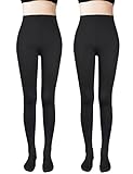 VERO MONTE 2 Pairs Womens Opaque Warm Fleece Lined Tights (BLACK) 460321