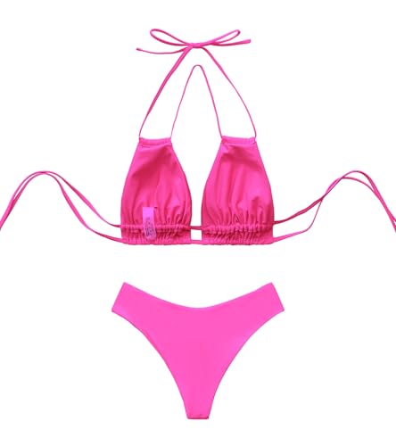 Image of Meetall Cheeky High Cut Triangle Bikini Sets for Women Cute Halter Top Swimsuits 2 Piece