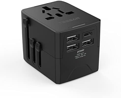 TESSAN Uniwersalny Adapter Podróżny, Uniwersalny Adapter Podróżny z 3 USB 2,4A i 1 Typ C 3A, Adapter Wtyczki Francja do USA Kanada UK UE Australia Chiny Japonia