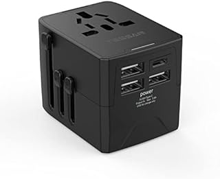 TESSAN Uniwersalny Adapter Podróżny, Uniwersalny Adapter Podróżny z 3 USB 2,4A i 1 Typ C 3A, Adapter Wtyczki Francja do USA Kanada UK UE Australia Chiny Japonia