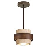 Nordic Pendant Light Wabi-Sabi Lamp, Yellow Travertine Stone Hanging Light Fixture for Dining Room, Kitchen Island, Bedroom Bedside, Bar, Compatible with E26 Bulb Base