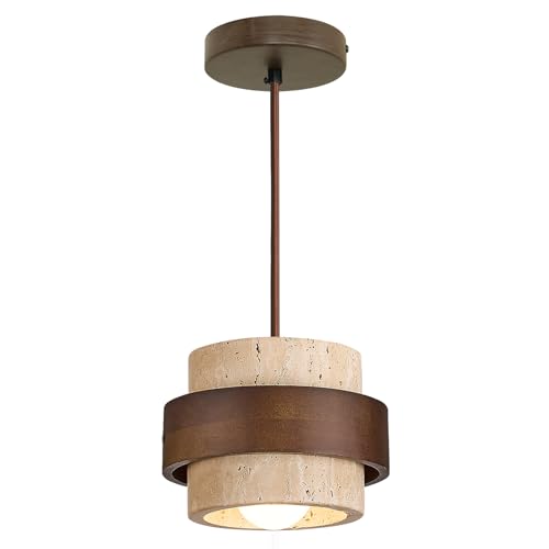 Nordic Pendant Light Wabi-Sabi Lamp Yellow Travertine Stone Hanging Light Fixture for Dining Room Kitchen Island Bedroom Bedside Bar Compatible with E26 Bulb Base