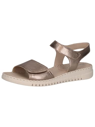 CAPRICE Damen Sandalen flach aus Leder Bequem Beige (Taupe Metallic) 38 EU