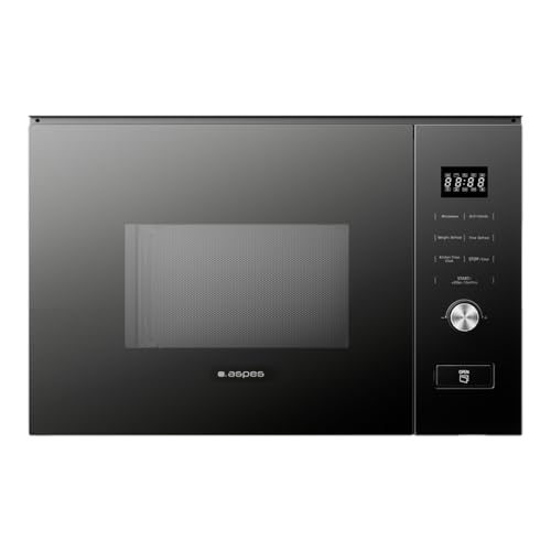 Aspes Microondas 20 Litros Integrable con Grill Cristal negro AMWI2800DGN. 800W, Grill 1000W, 8 Programas, Modo Descongelación, Revestimiento Interior, Fácil Limpieza, Temporizador 95min.