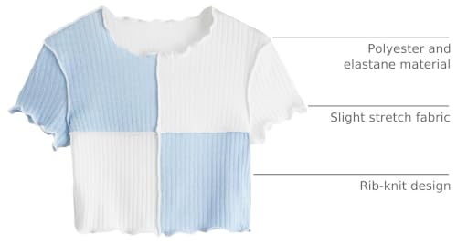 Image of Milumia Girl's Rib Knit Color Block Crop Tee Short Sleeve Lettuce Trim Crewneck Tshirt