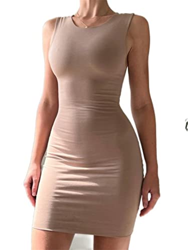 WEITING Frauen, figurbetontes Trägerkleid, lässig, Sommer, einfarbig, ärmellos, O-Ausschnitt, gewickeltes Mini-Etuikleid, Straßenbüro,...