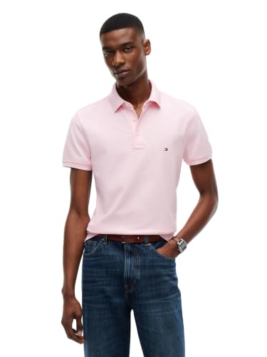 Image of Tommy Hilfiger Men's Short Sleeve Polo Shirts in Slim Fit with Stretch and Organic Pique Cotton