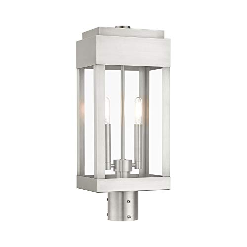 Livex Lighting 21236-91 York 2 Light Outdoor Post Top Lantern, Brushed Nickel