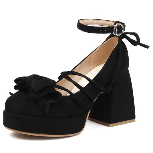 Chunky High Heeled Platform Womens Round Toe Court Shoes