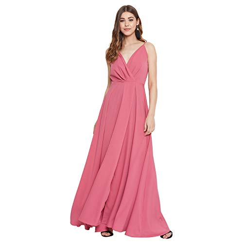 Image of Berrylush Red Solid V Neck Maxi Dress