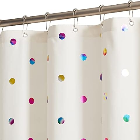 Urban Lotus Extra Long Beige Fabric Shower Curtains with 12 Hooks for Bathroom Metallic Polka Dot Curtains Waterproof Shower Curtains with Grommet for Kids Washable Shower Curtain Sets 70x72 Inches Cover