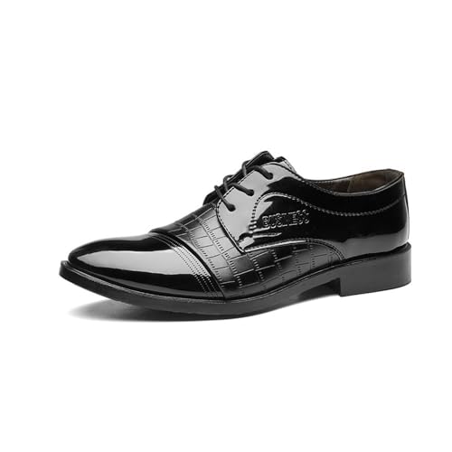Spring Leather Shoes for Men Business Wedding Shoes Oxfords(Black,8)
