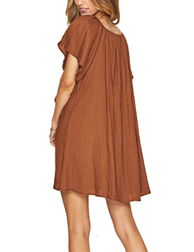 Kojooin Maternity Dress Womens Summer Babydoll V Neck Ruffle Sleeves Multi-Way Straps Elasticated Neckline Casual Sun Swing Flowy Cute Mini Dresses For Women 2023 Flared Skirt Tunic Orange Large #TOP3